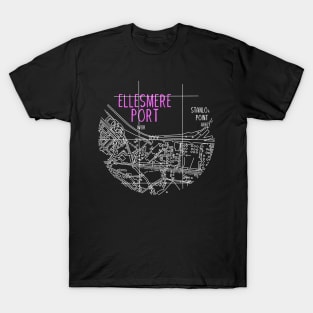 Ellesmere Port Map (White & Pink) T-Shirt